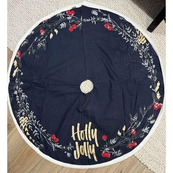 Allen + Roth Christmas Tree Skirt Blue 56” Holly Jolly Decorations Holiday Blue - Picture 2 of 10